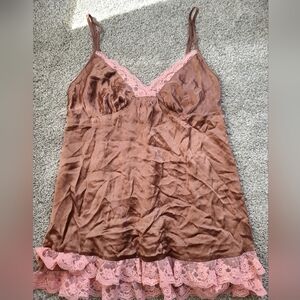 Victoria's Secret Brown and Pink Lace Silk Chemise